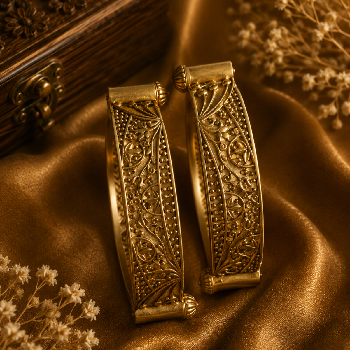 Antique Gold Finish Broad Kada Bangles