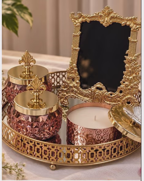 Ornate Decorative Set with Mirror and Candle Holders