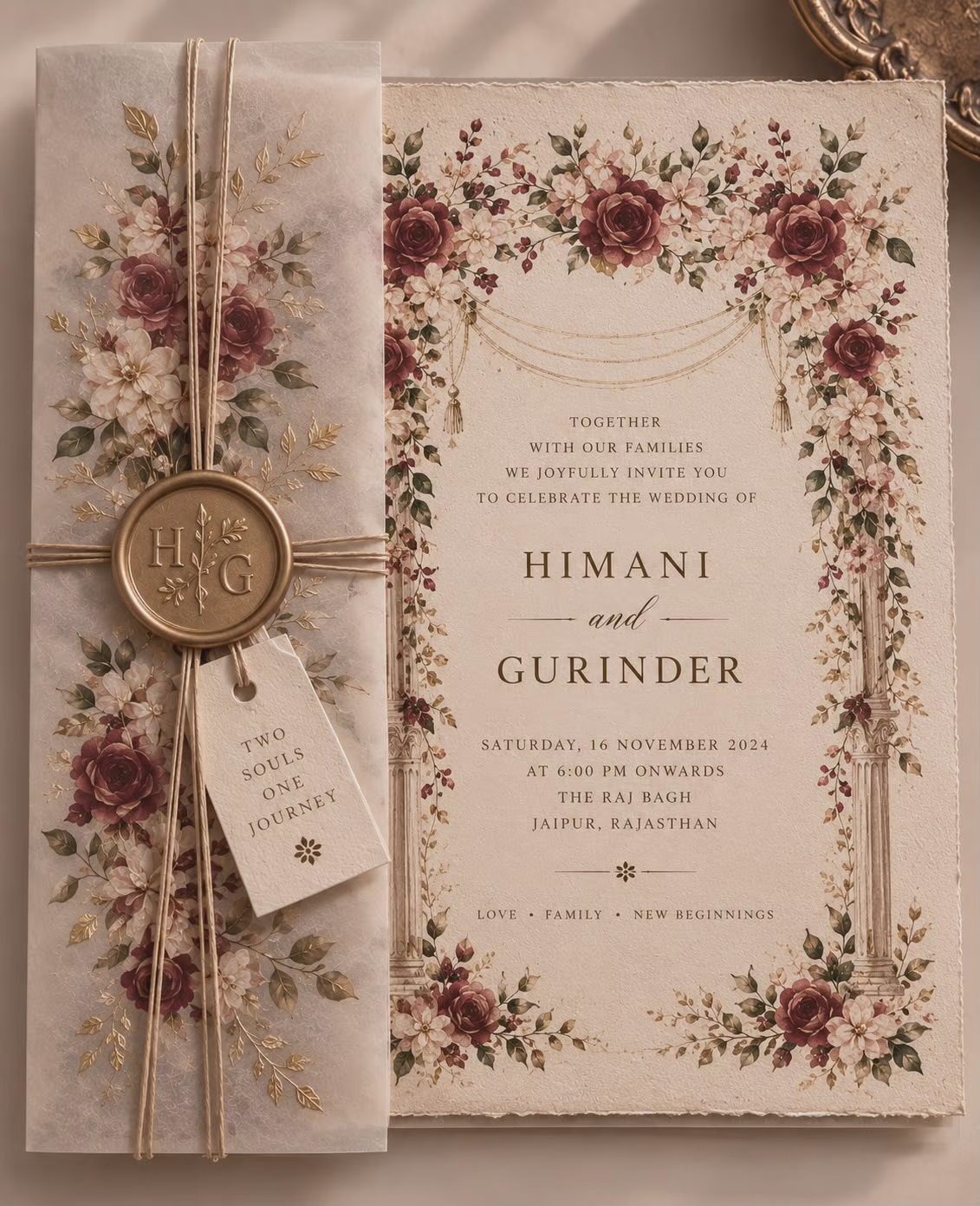 vintage Wedding Invitation Card with Wax Seal