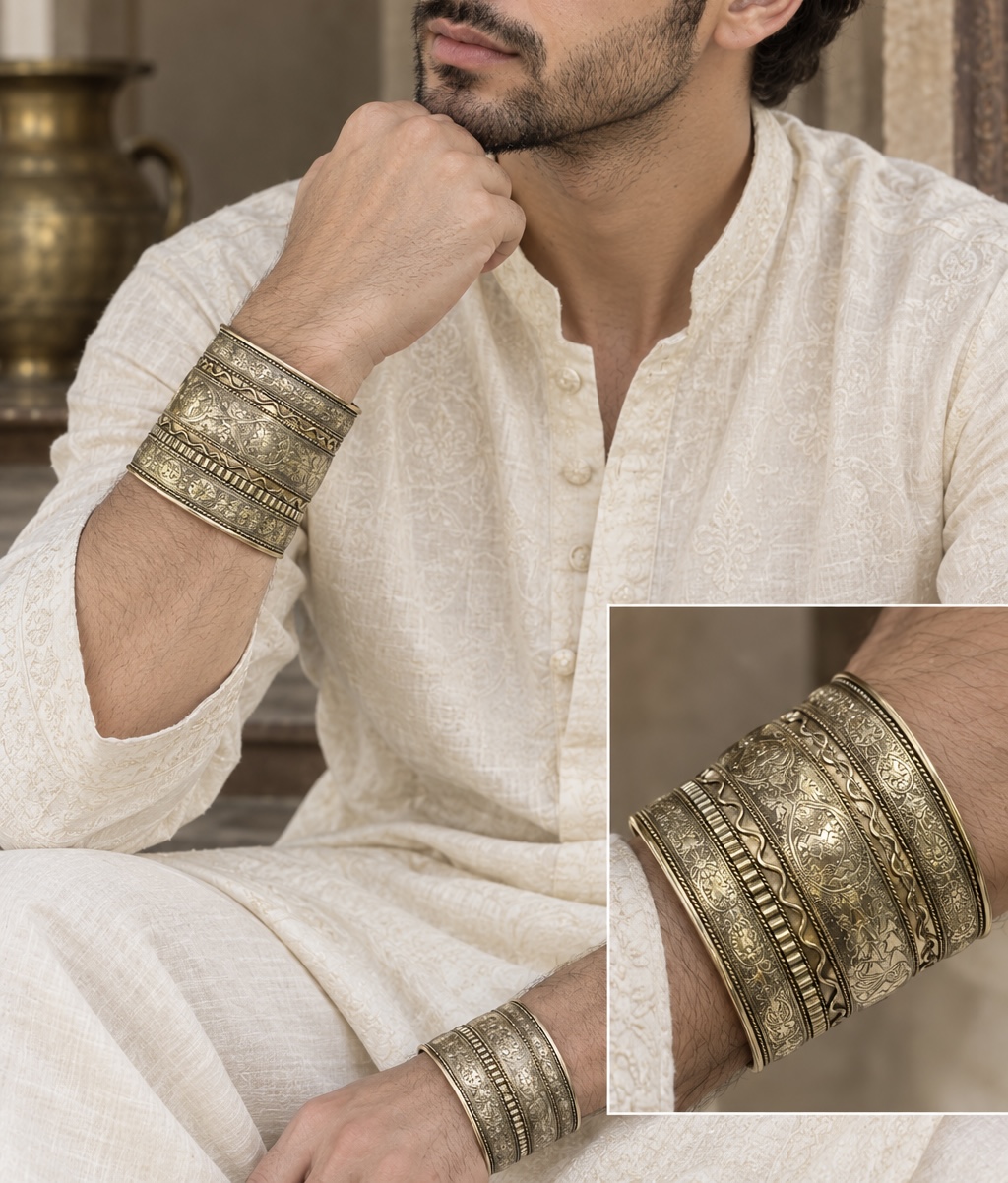 Handcrafted Antique Golden Adjustable Bangle Combo Set