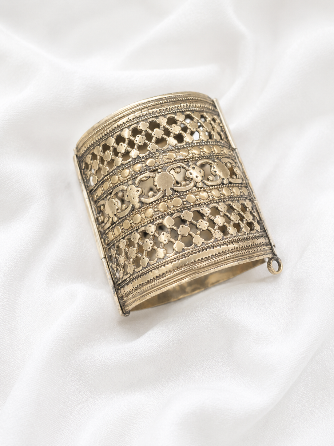 Antique Gold-Tone Floral Filigree Cuff Bracelet