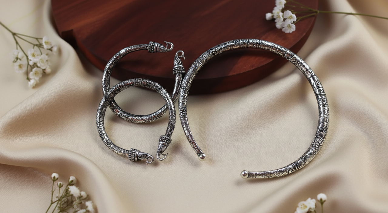Oxidised German Silver Plated Hasli Necklace and Bracelet Pair Combo set