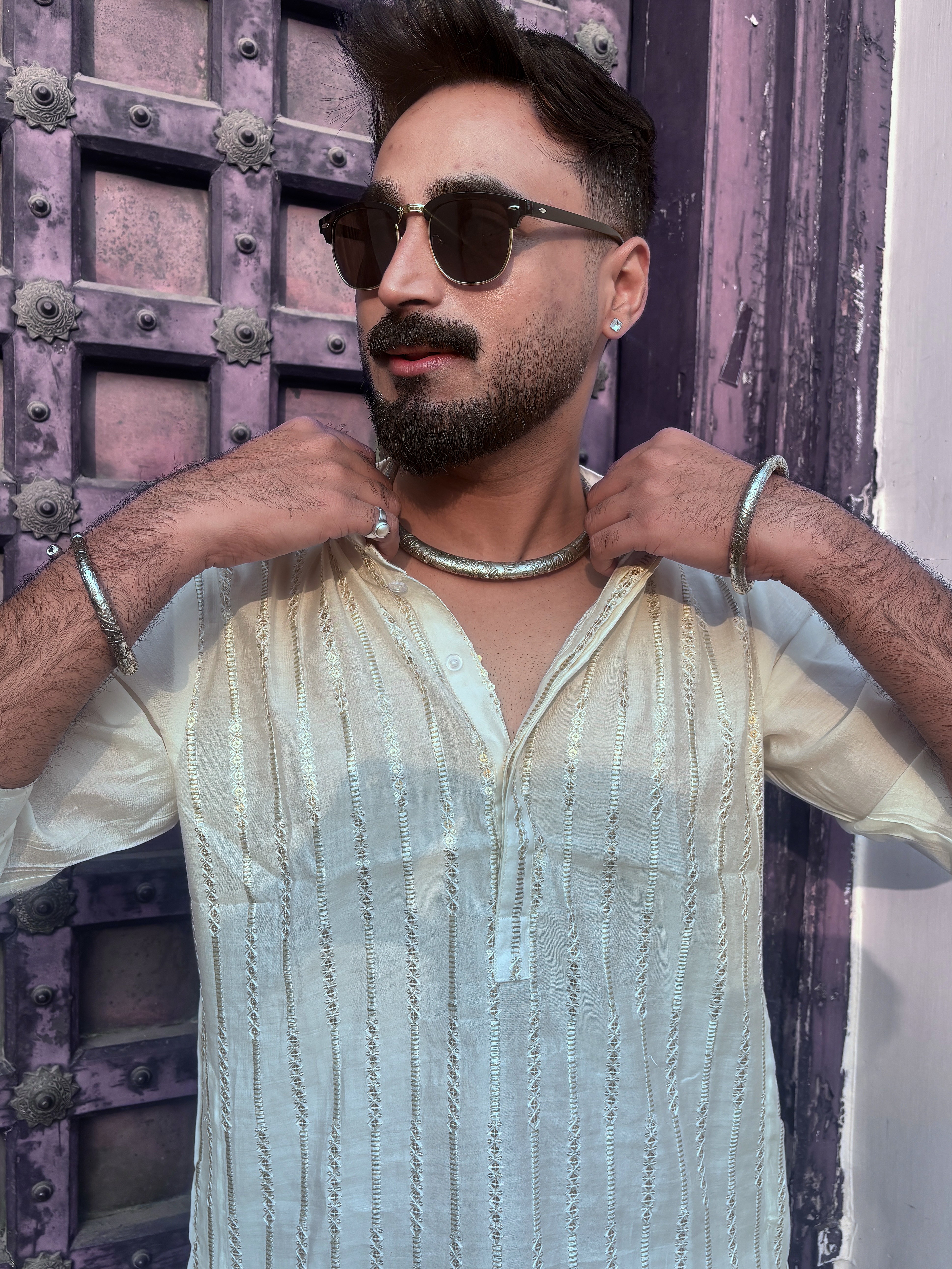 Handcrafted Oxidised German Silver Men’s Neckring & Kada Bangle Combo | Statement Ethnic Jewelry for Men