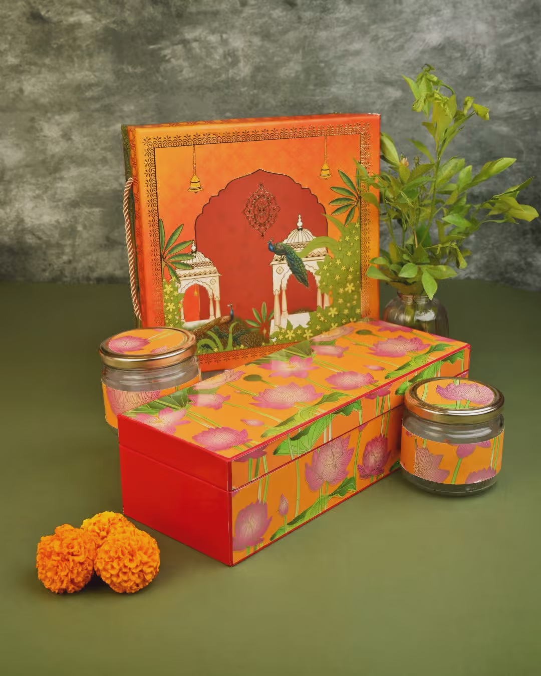 Handcrafted Indian Wedding Gift Box with Lotus Motif