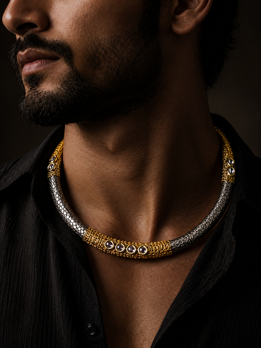 Oxidised Dual Tone Kundan Neckring for Women and Men