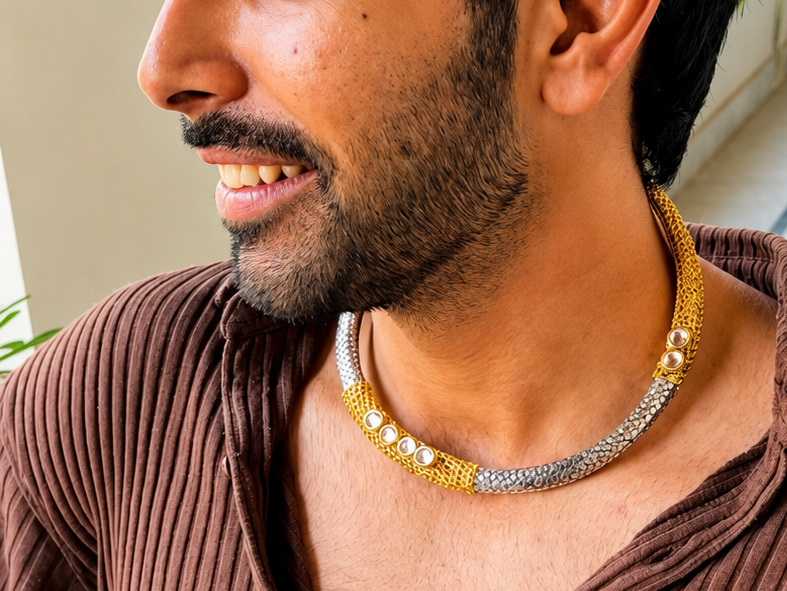Oxidised Dual Tone Kundan Neckring for Women and Men