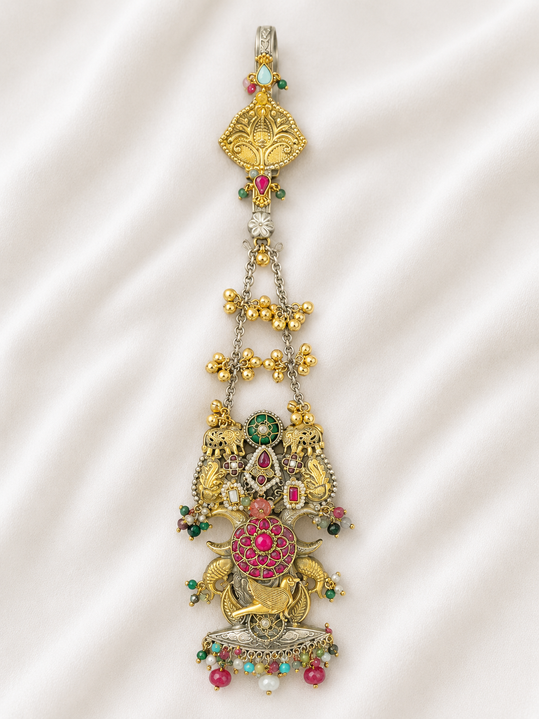 Temple Jewellery juda with Gold and Multicolour Stones