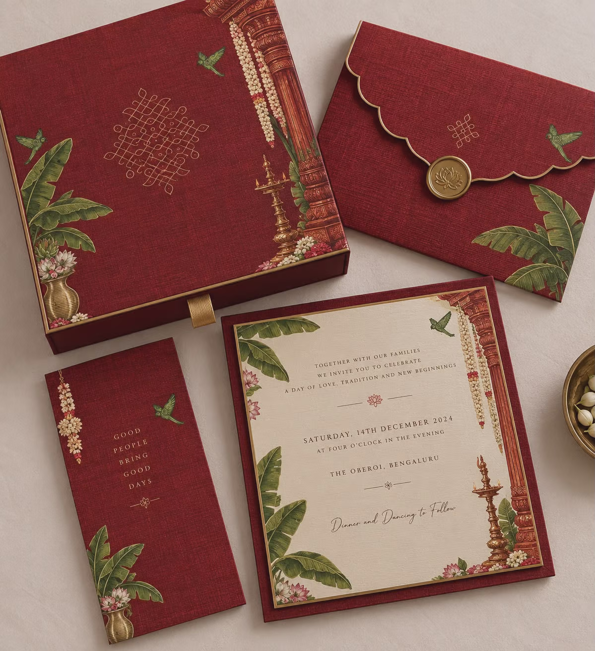 Red Wedding Invitation Box with Traditional Motifs