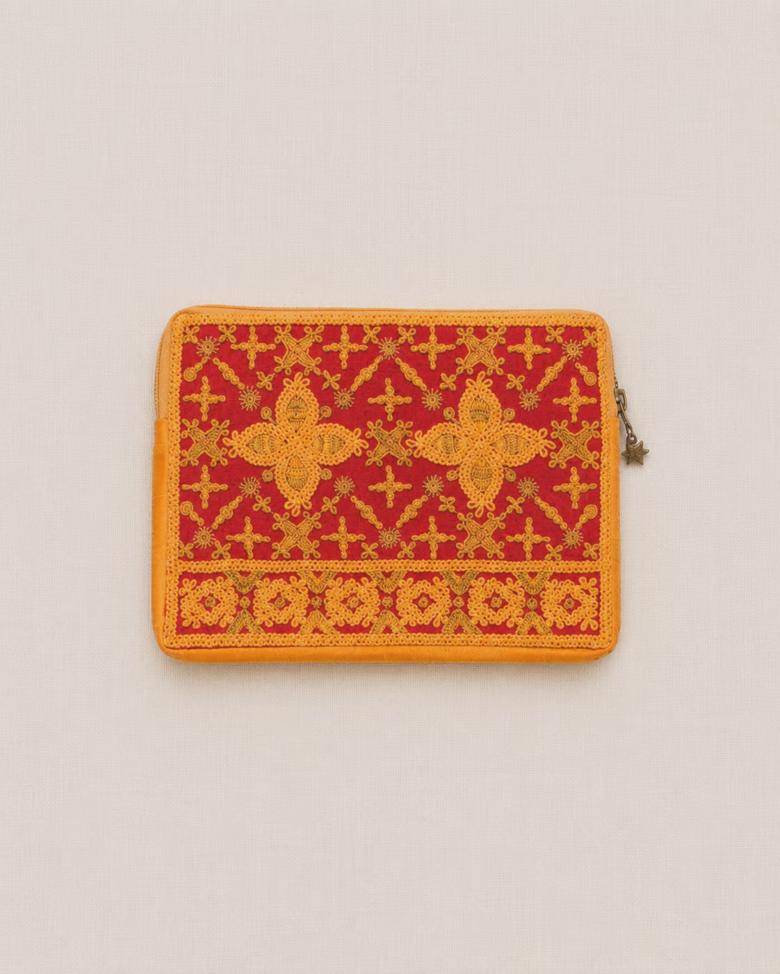 Red and Yellow Embroidered Fabric Pouch