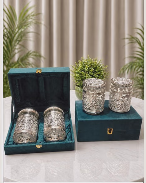 Silver Plated Spice Jar Set with Velvet Box
