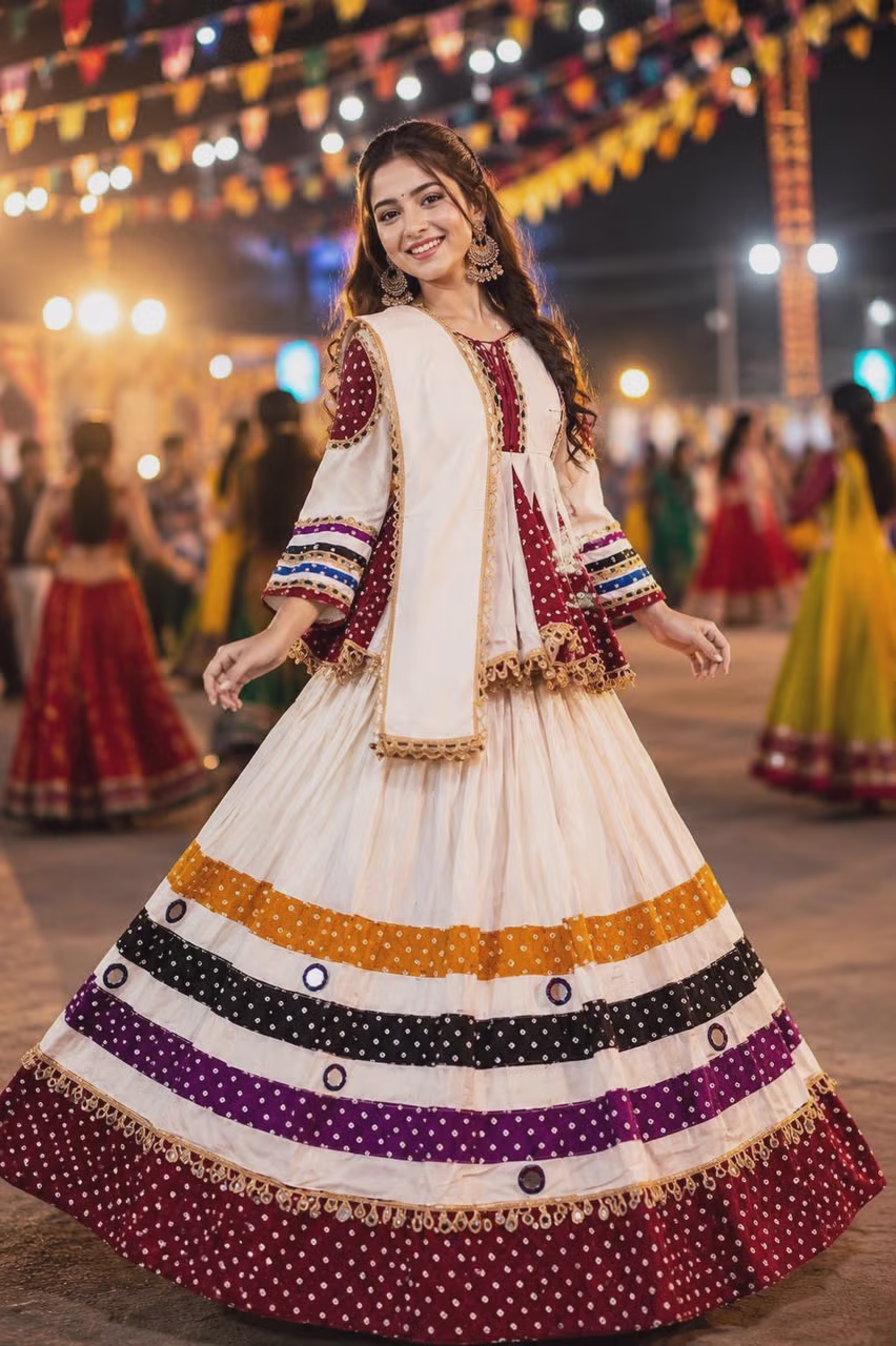 Multicolour Bandhani Cotton Blend Lehenga Choli Set