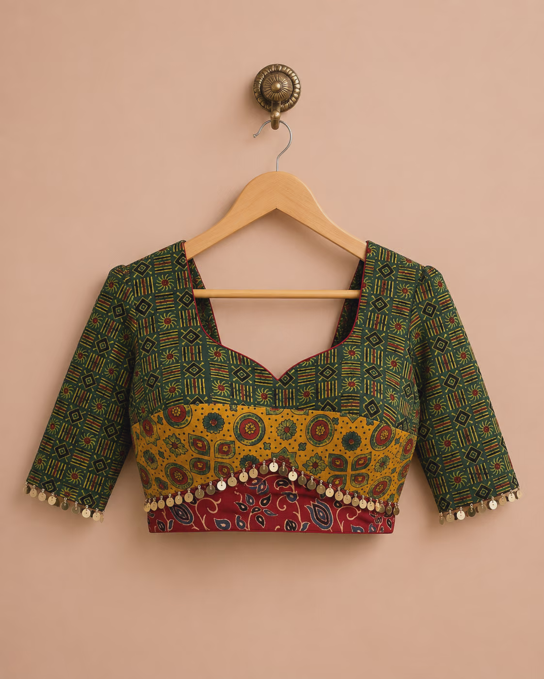 Multicolor gamthi blouse featuring coins detailing