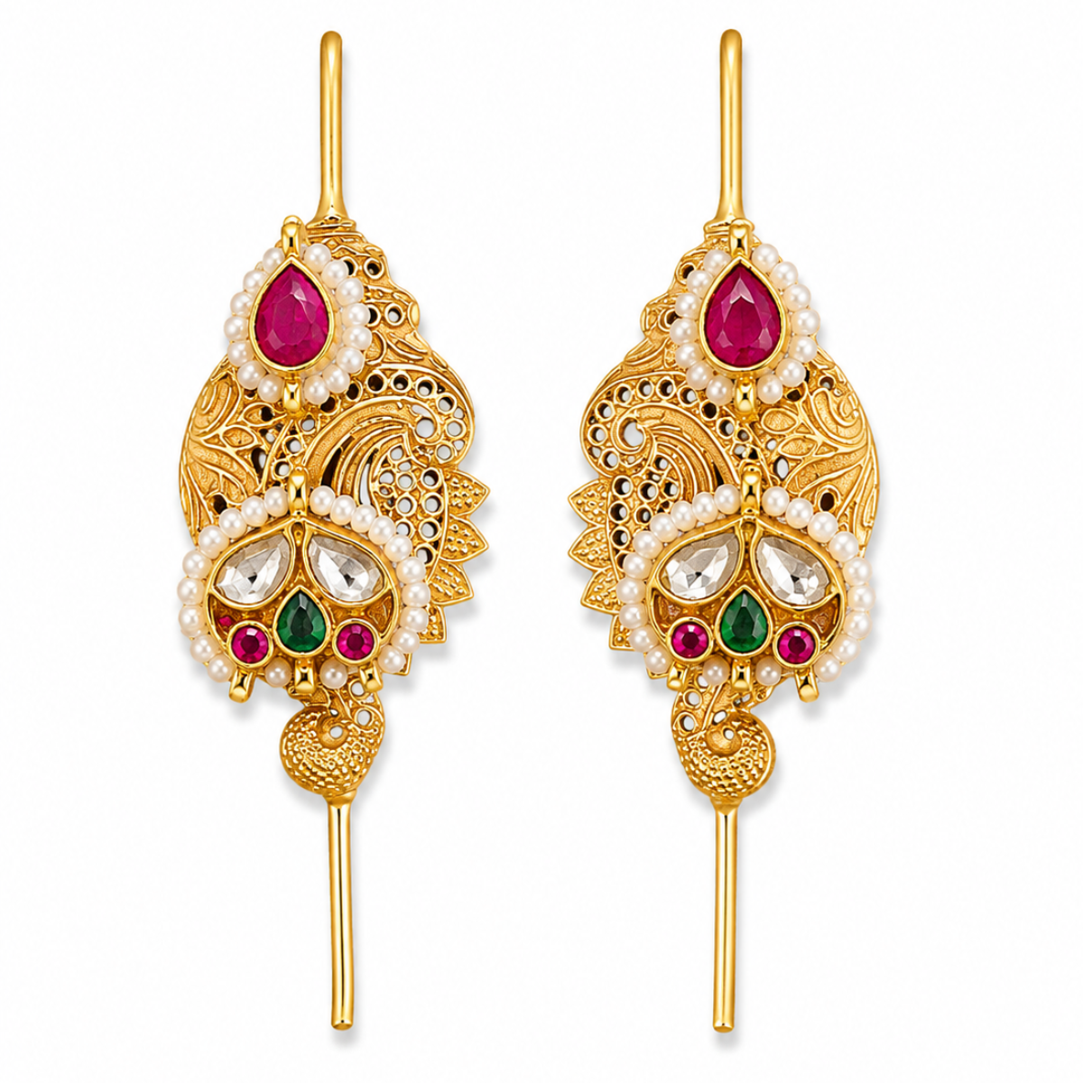 Gold Plated Kundan and Pearl Earcuffs Pair