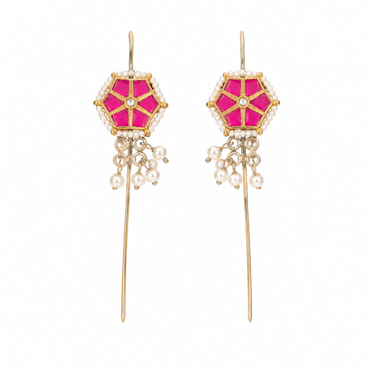 Pink Meenakari Pearl Drop Earrings