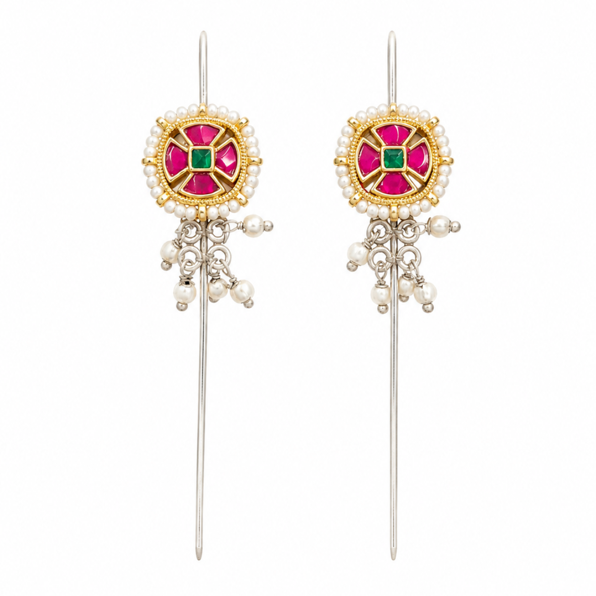 Meenakari Hair Pins with Pearl and Kundan Detailing
