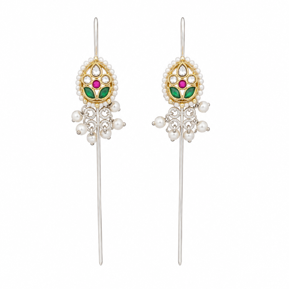 Kundan and Pearl Hair Pins with Floral Motif