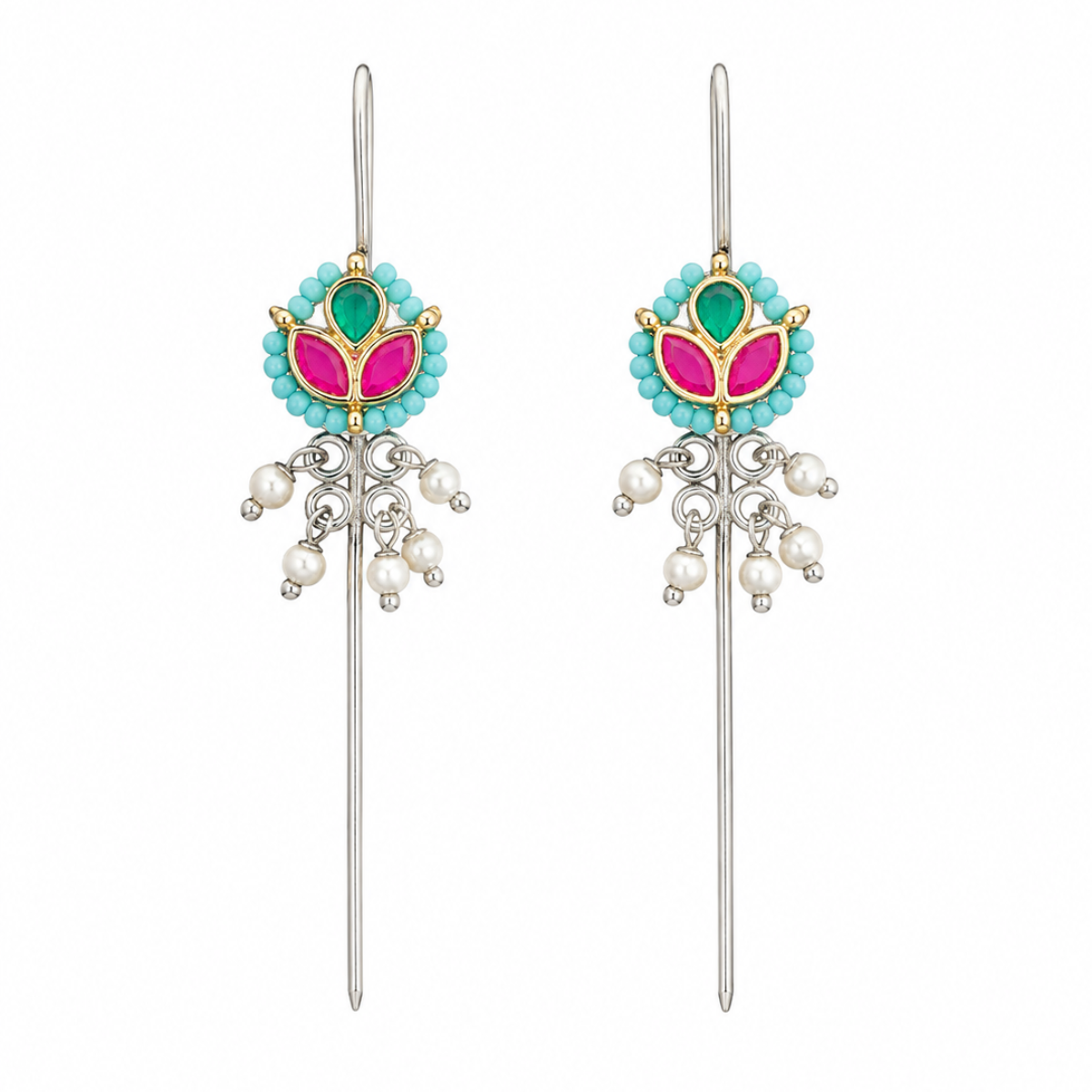 Dual-Sided Kundan and Pearl Hair Pins