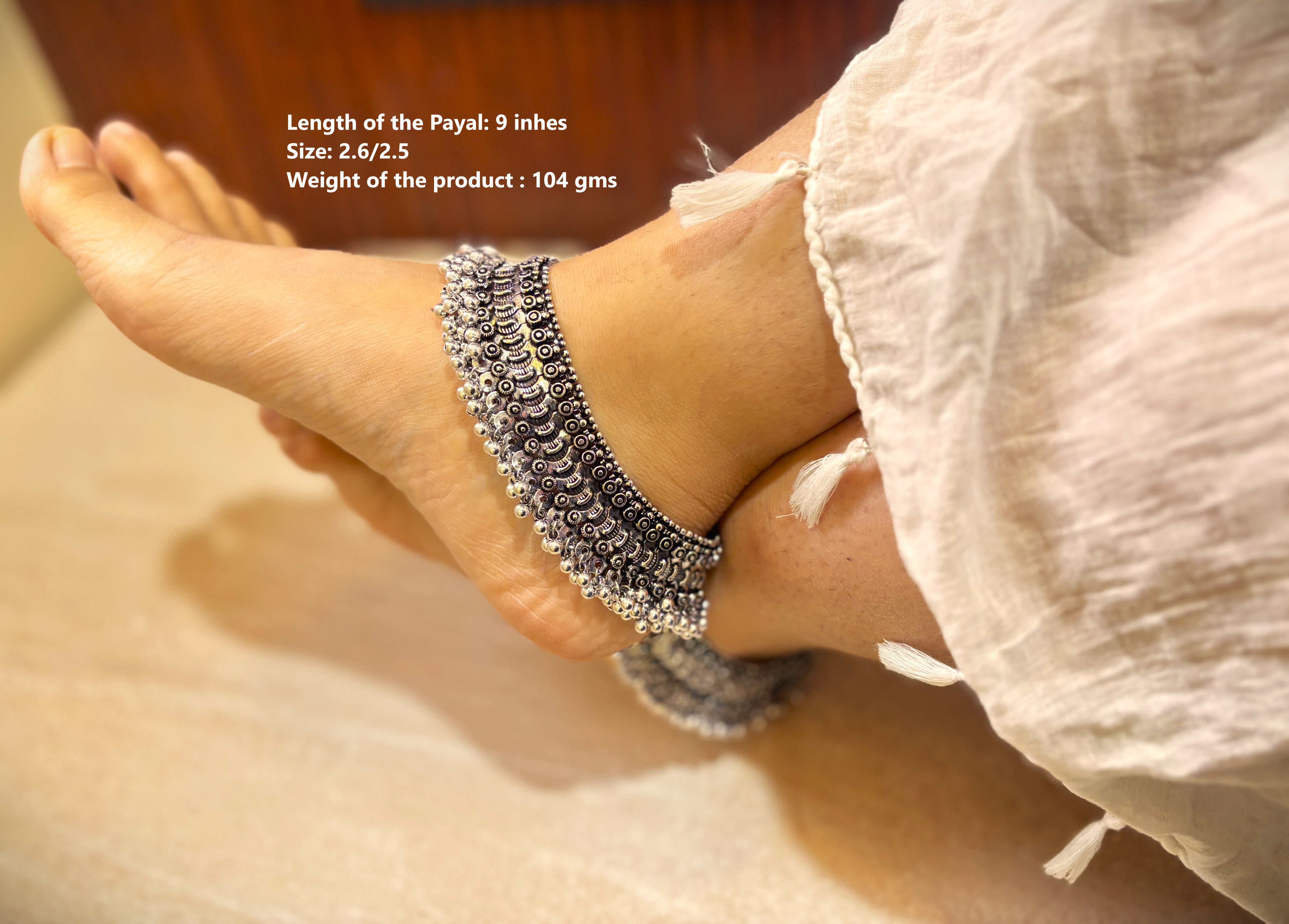 Oxidised German Silver Plated Beaded Payal Pair for Women