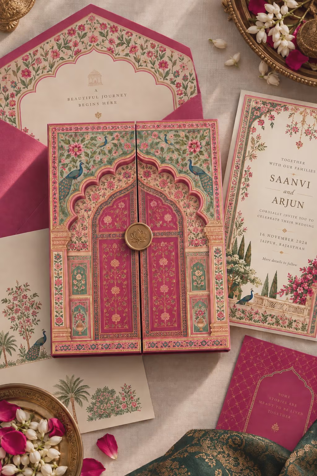Royal Wedding Invitation Box with Peacock Motif