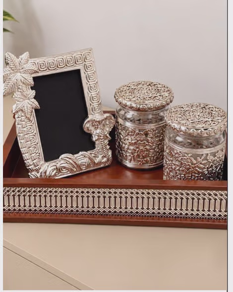 Silver Decor Set with Tray
