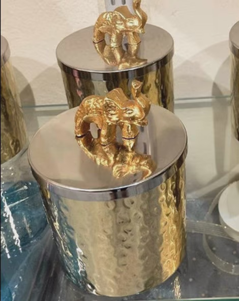 Metallic Storage Container with Elephant Lid