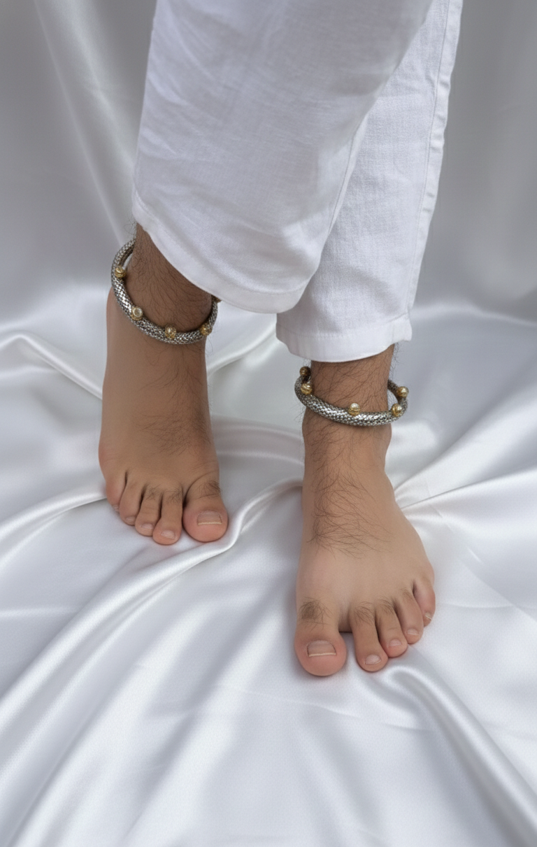 German Silver Plated Kundan Oxidised Anklet Pair for Men and Women (Size: Please check the Image) 1 Pair
