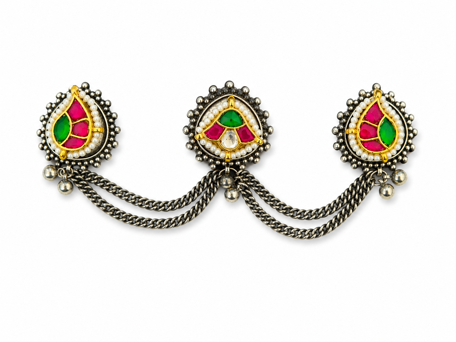 Kundan Meenakari Ring with Pearl Detailing