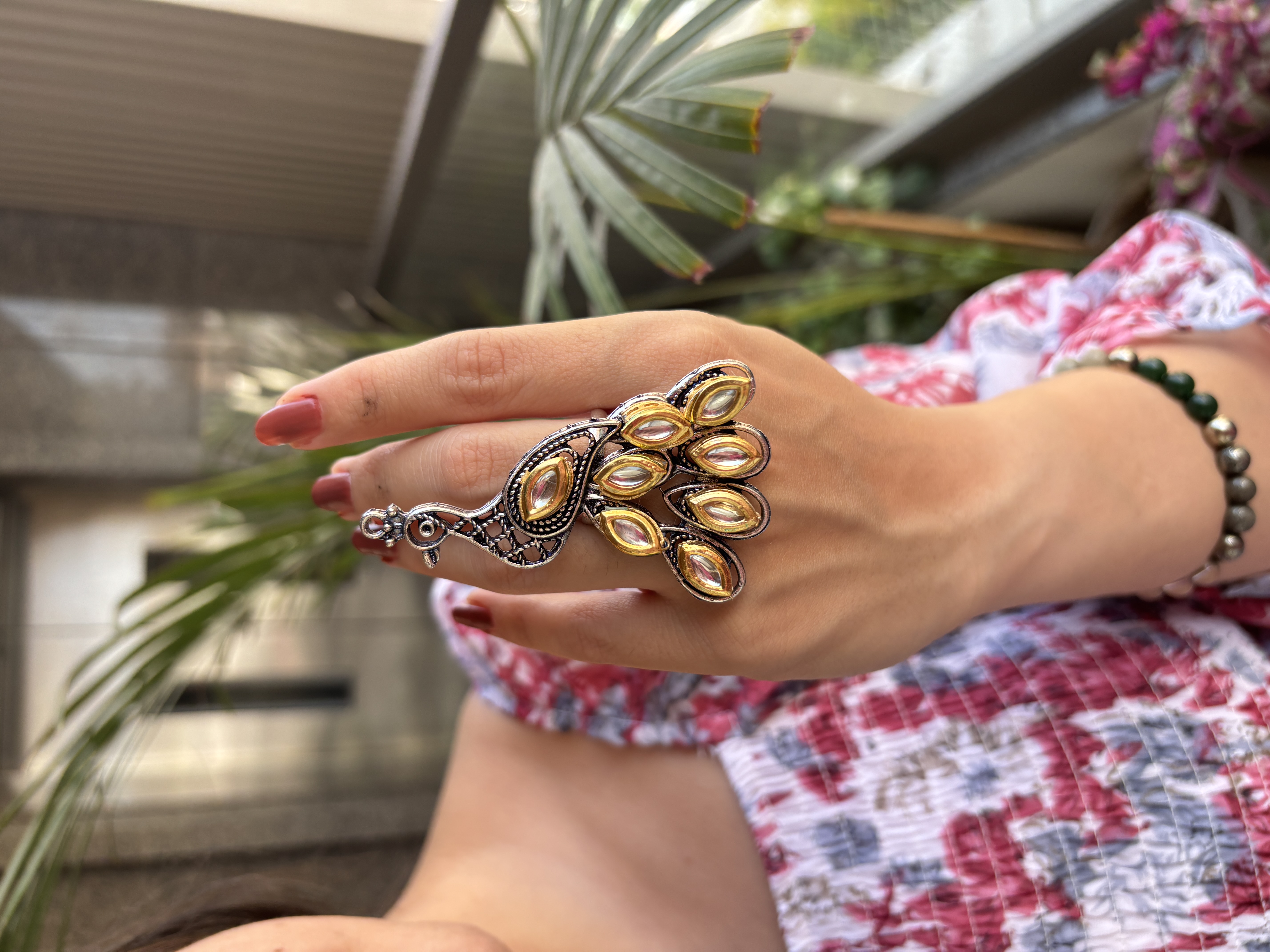 Bollywood Oxidized Silver Plated Light weight Indian Traditional Adjustable Statement Finger Ring for women
