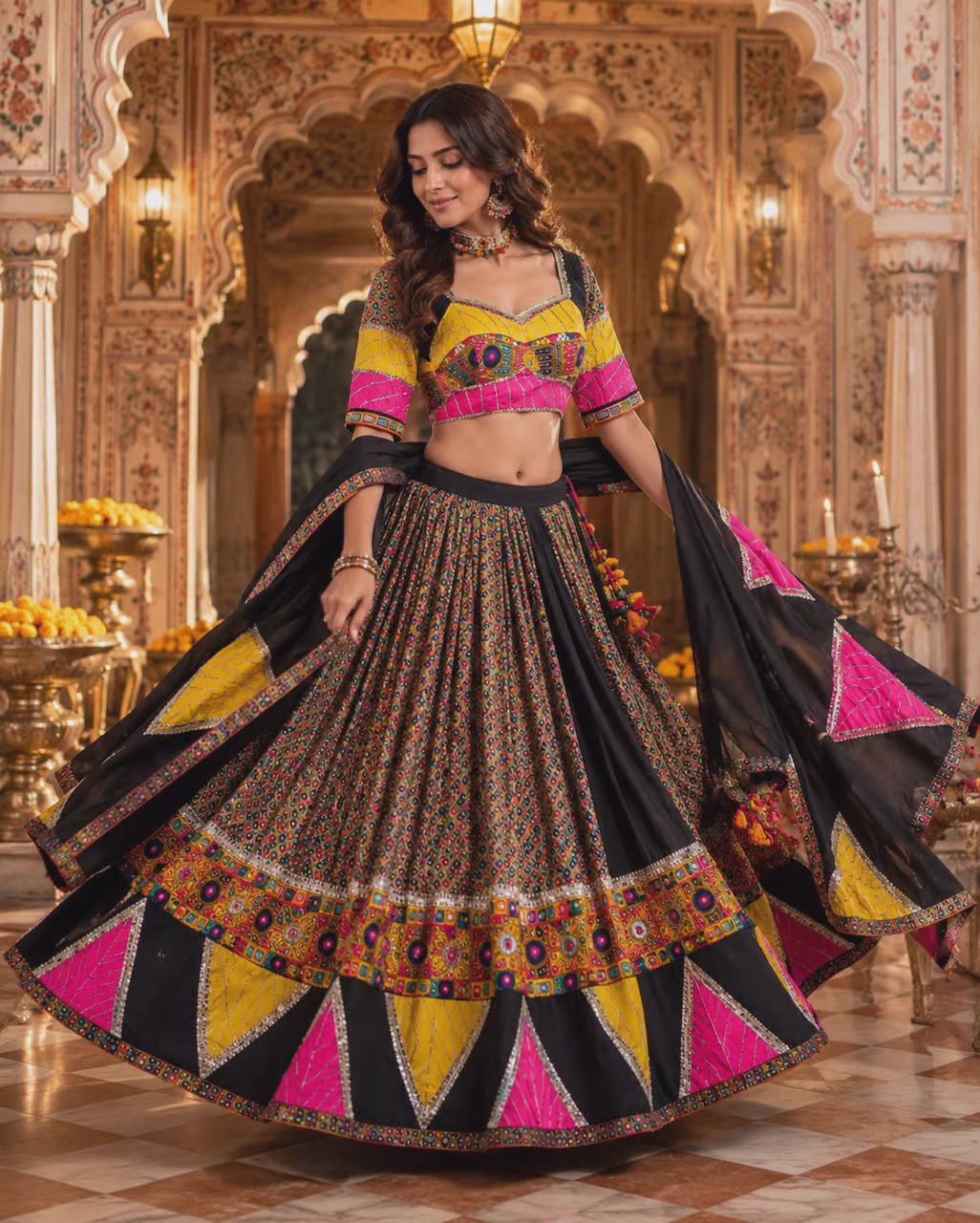 Multicolour Mirror Work Cotton Lehenga Choli