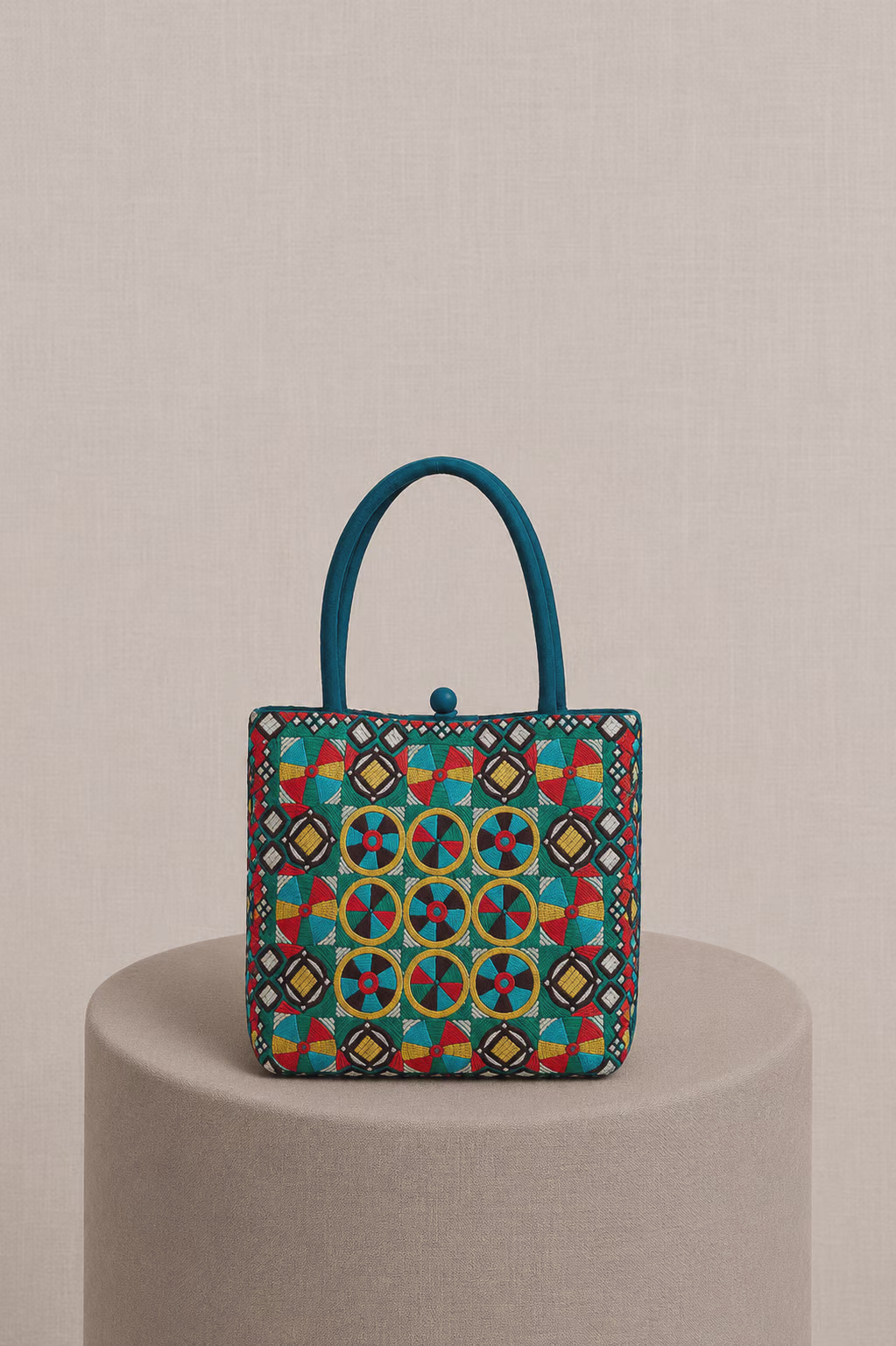 Multicolour Embroidered Fabric Handbag