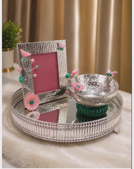 Silver Plated Decorative Set with Floral Accents