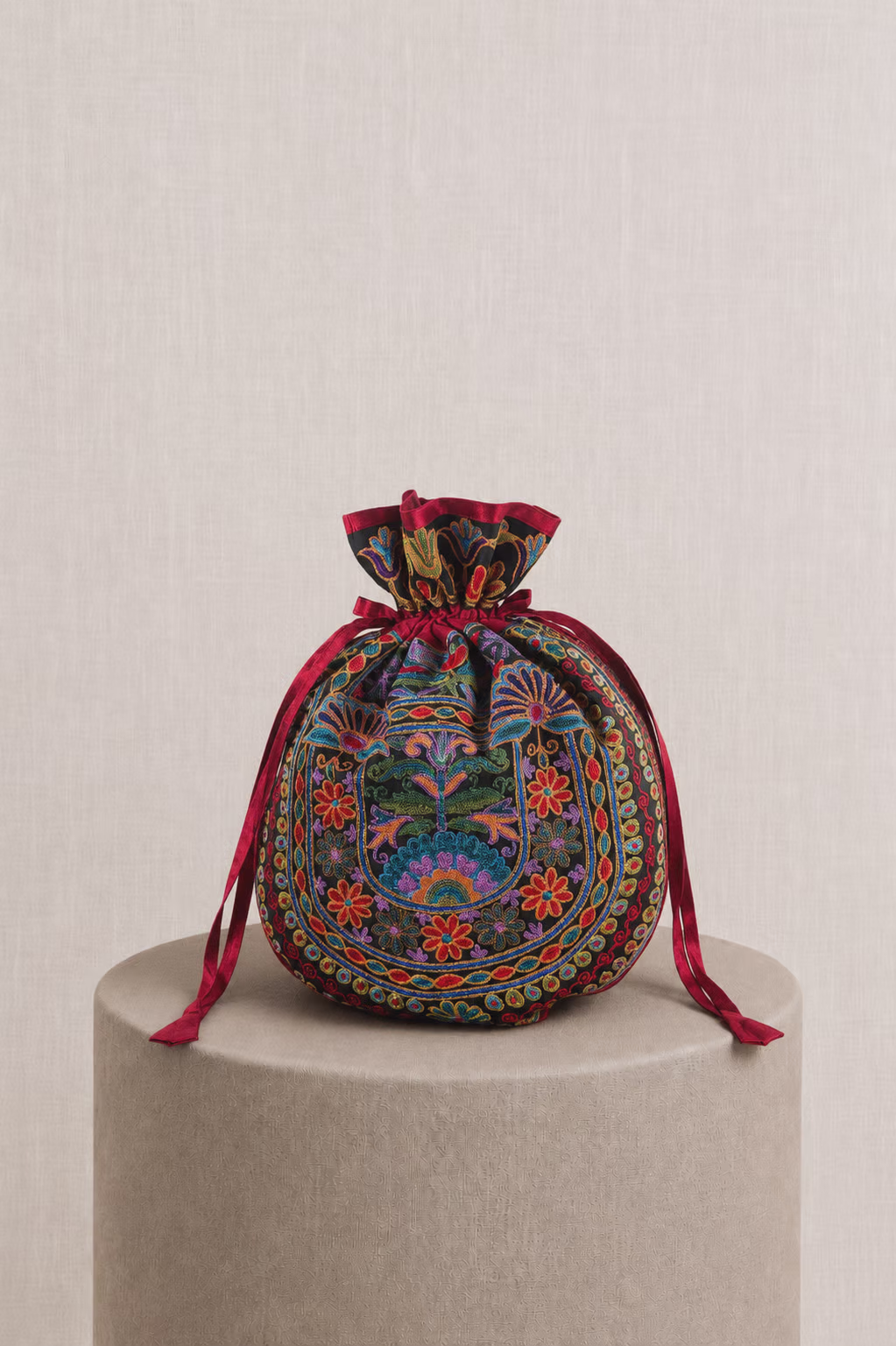 Black Velvet Embroidered Potli Bag