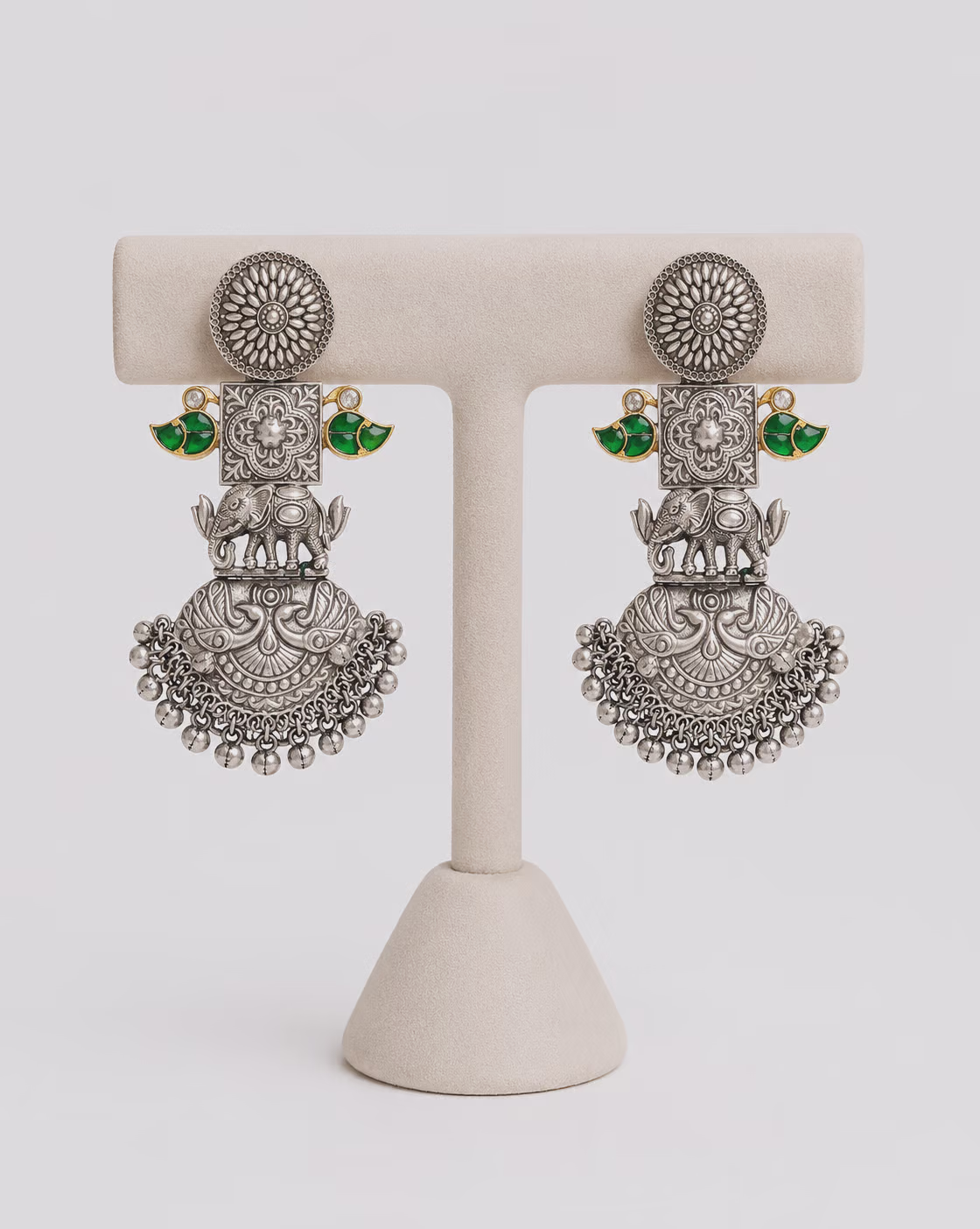 Oxidized Silver Jhumka Earrings with Elephant Motif