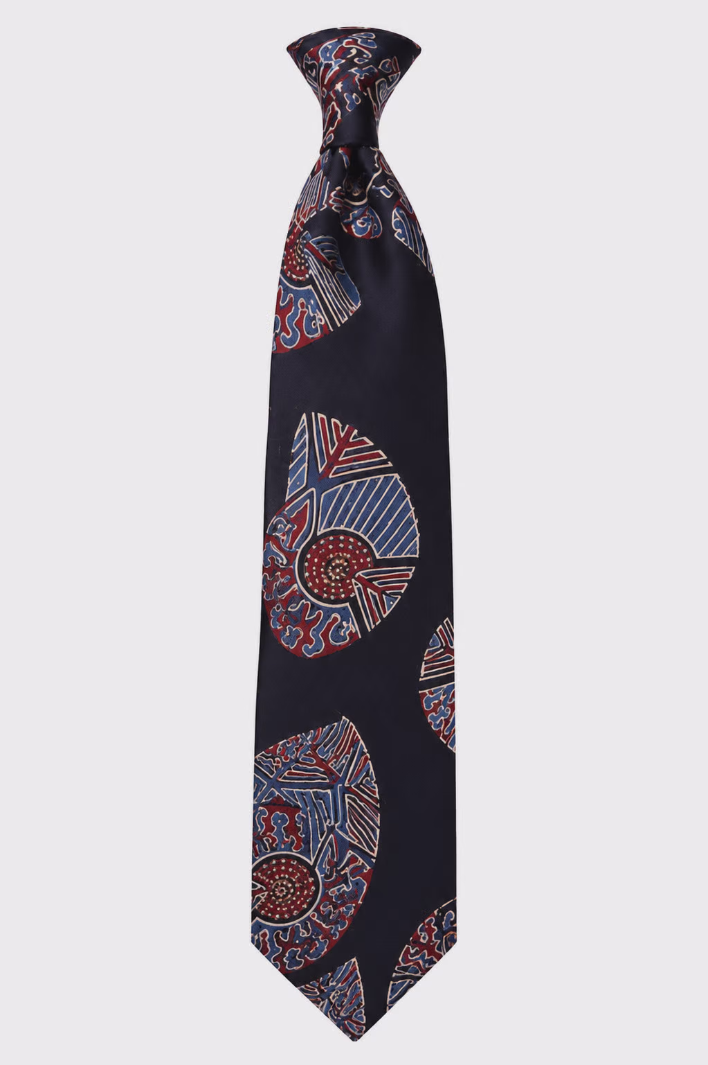Navy Blue Silk Tie with Abstract Batik Print