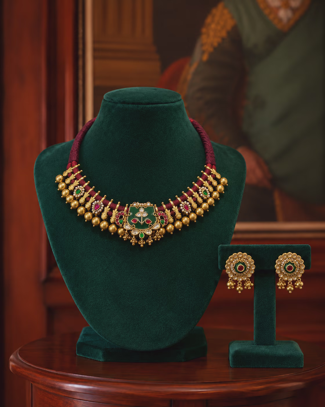 Gold and Green Kundan Necklace Set
