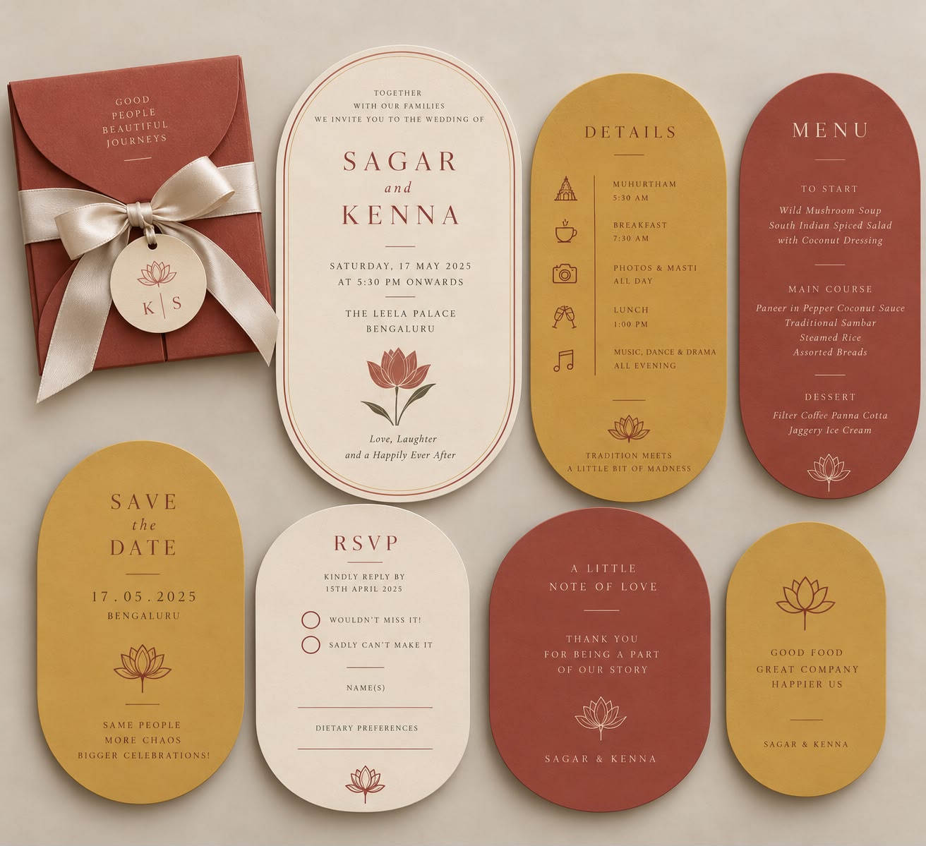 Wedding Invitation Suite with Lotus Motif