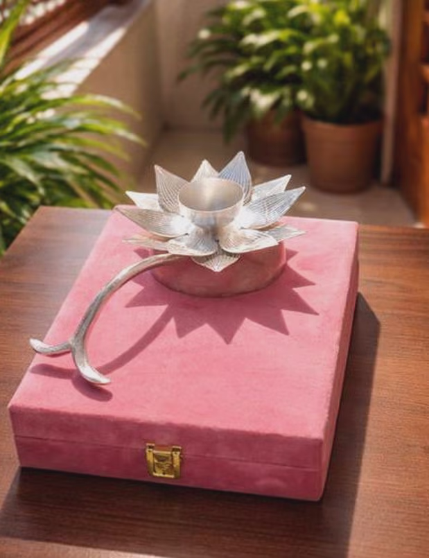 Lotus-Shaped silver plated Candle Holder