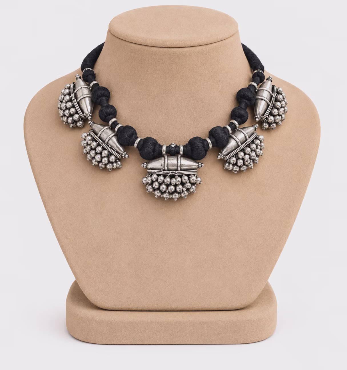 Oxidized Silver Necklace with Black Thread