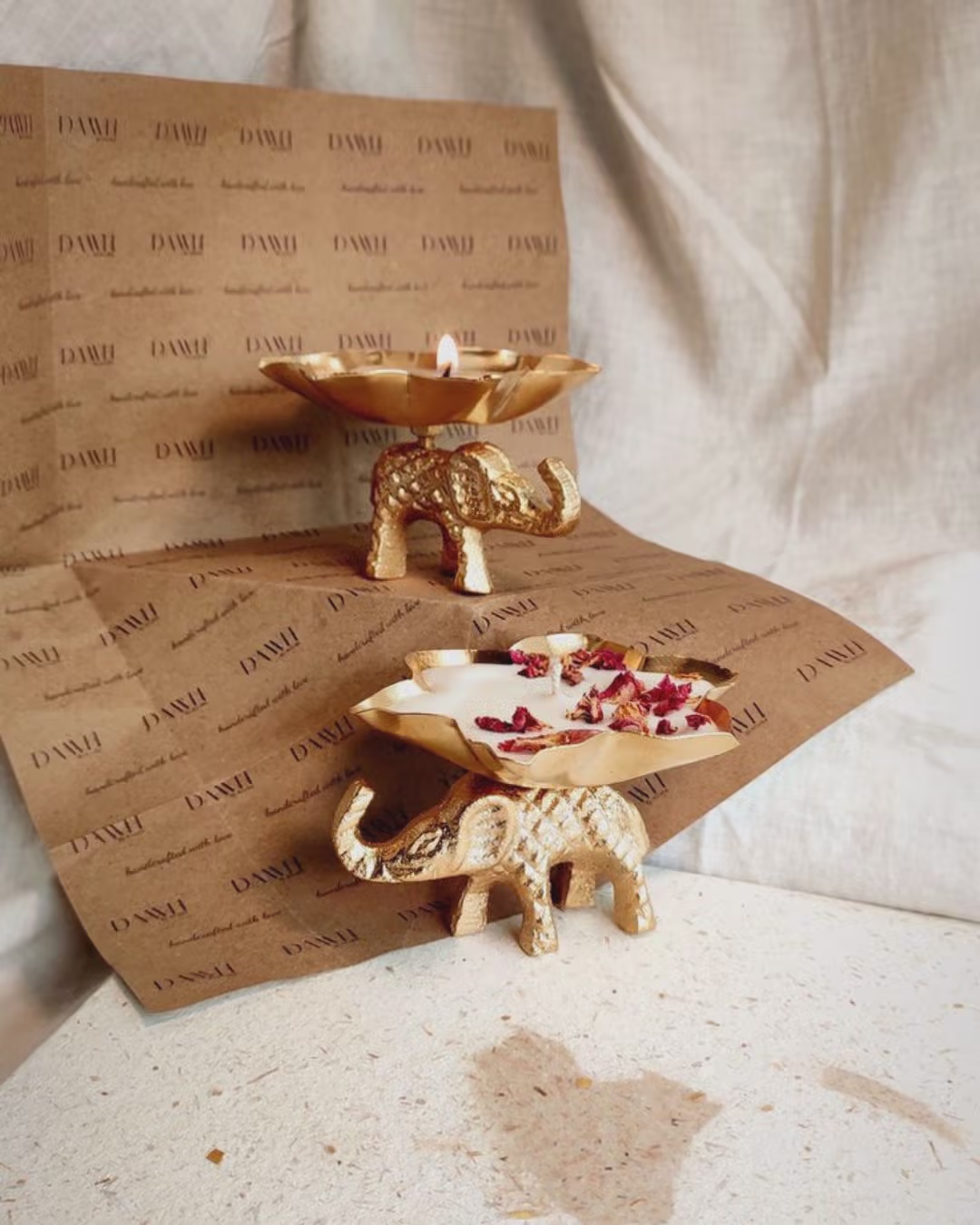 Royal Elephant Lotus Diya Set
