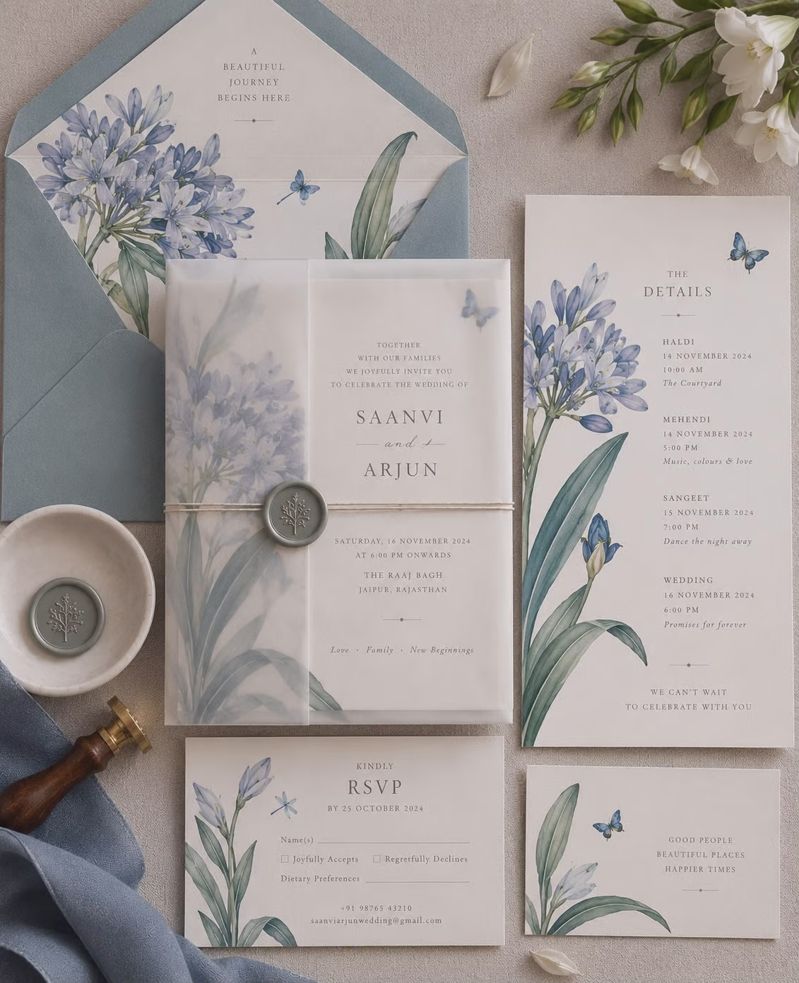 Floral Wedding watercolor Invitation Set
