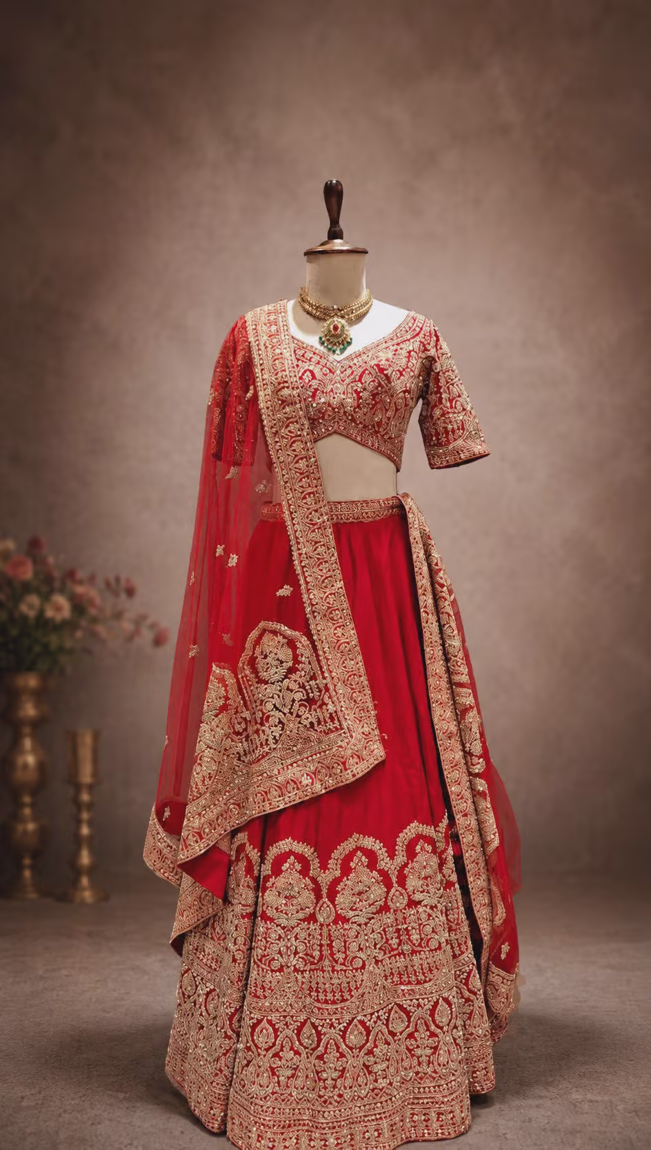 Regal Red Silk Lehenga Choli with Intricate Zari Embroidery