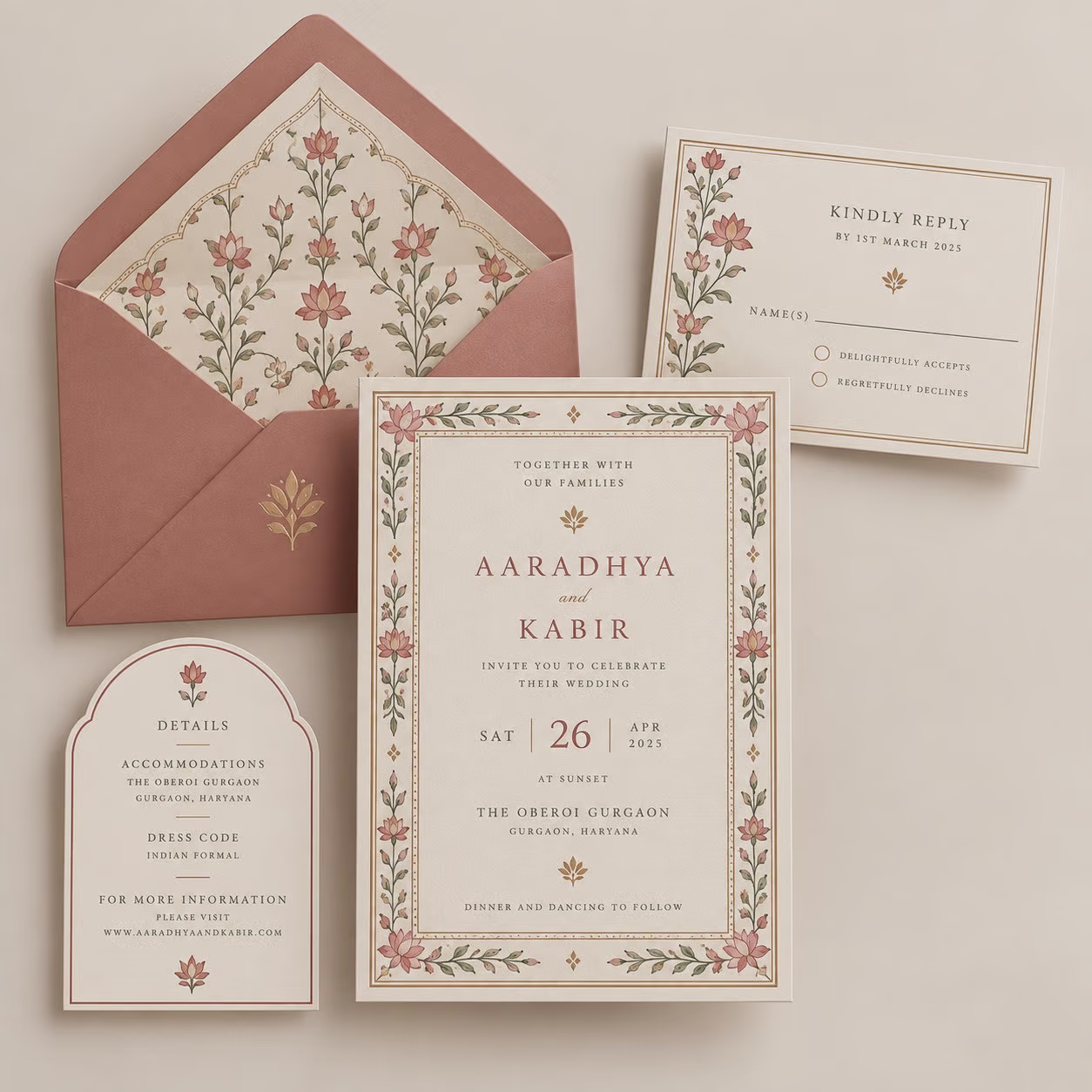 Minimal Theme Wedding Invitation Set with Envelope