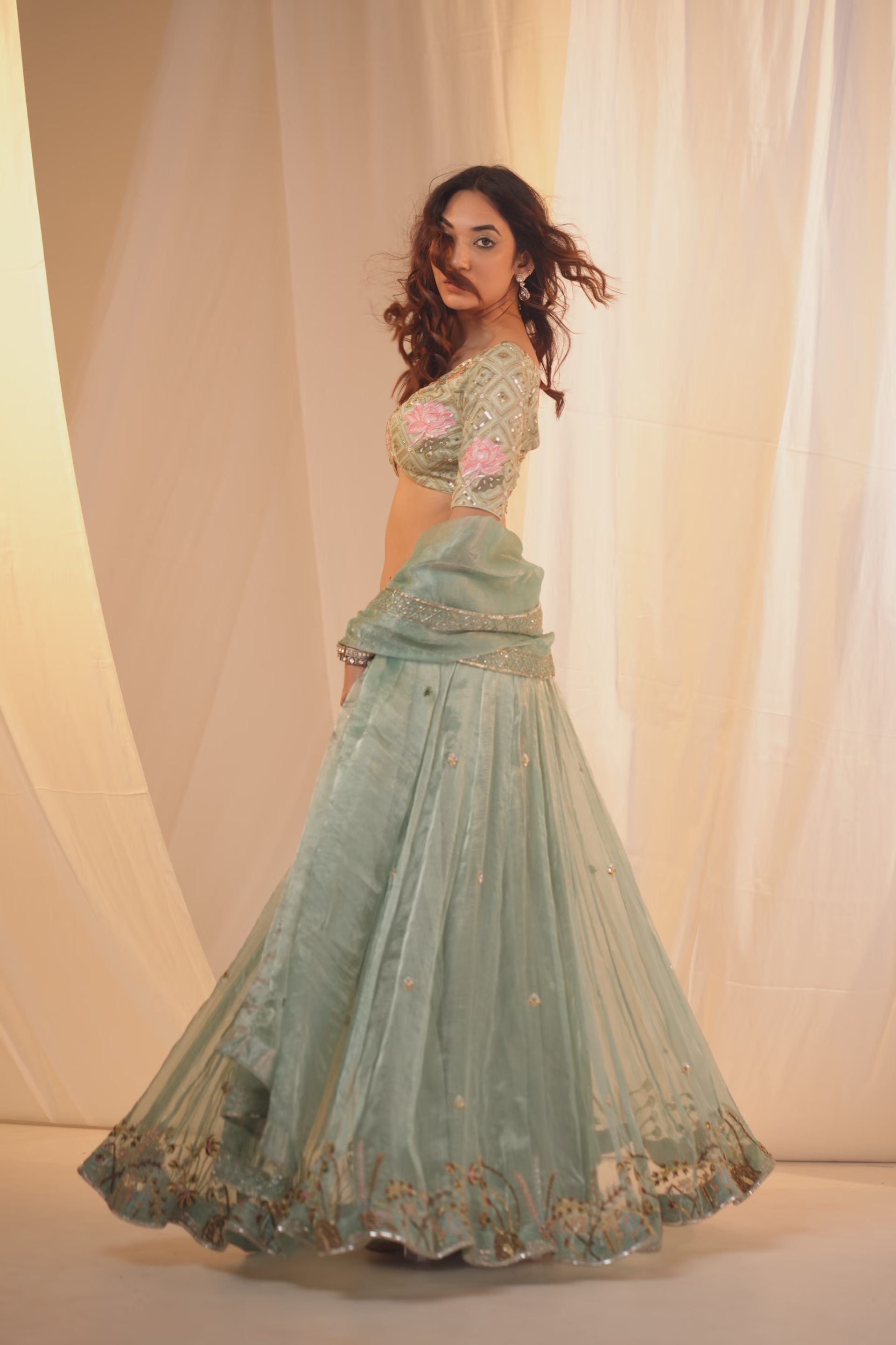 sky blue Embroidered Lehenga Choli