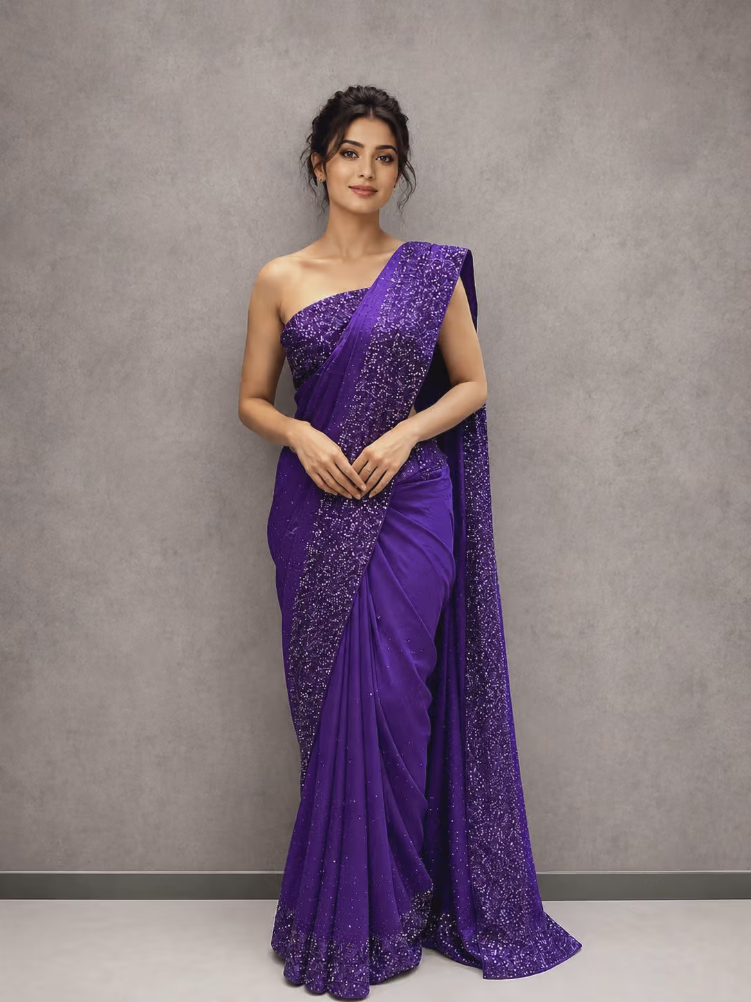 Sequin Embellished Purple Georgette Saree