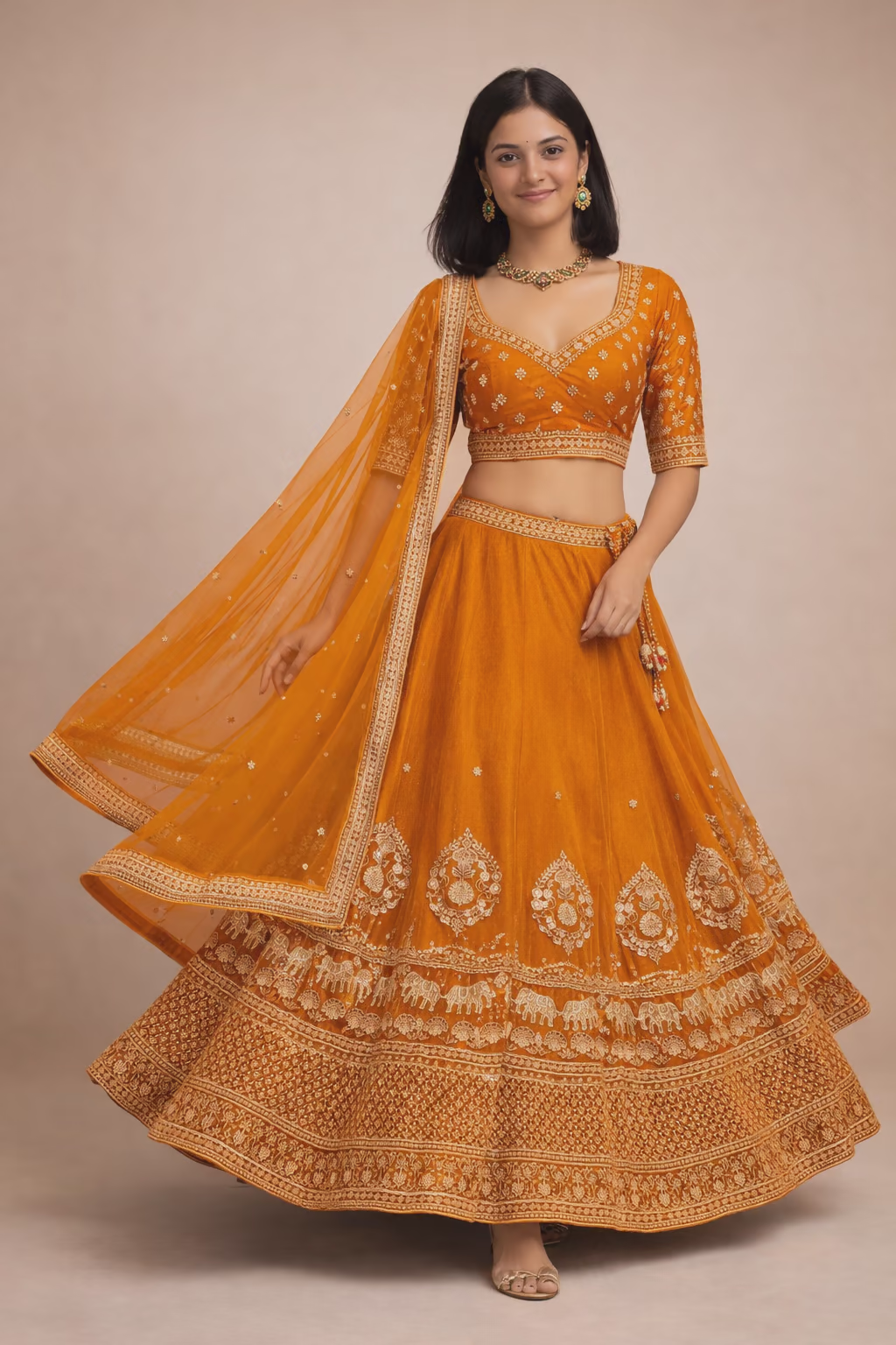 Embroidered Silk Blend Lehenga Choli with Net Dupatta