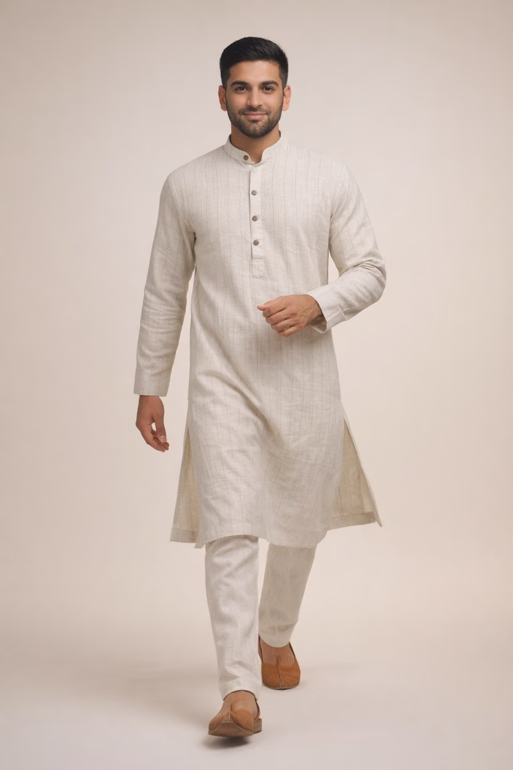 Ivory Linen Kurta Pajama Set