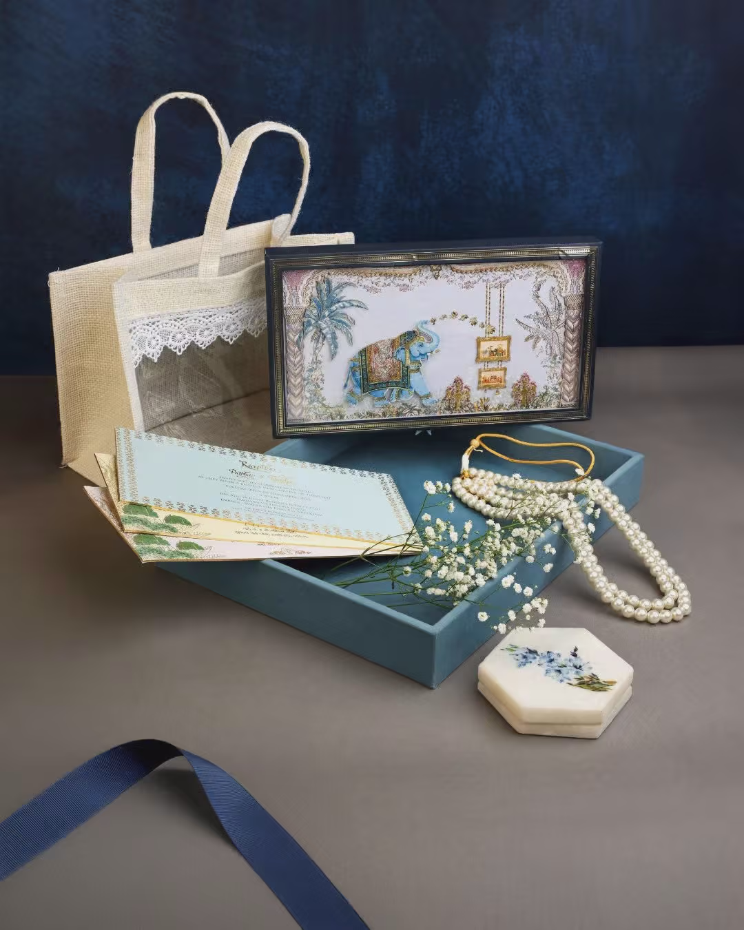 Handcrafted Elephant Motif Wedding Invitation Box