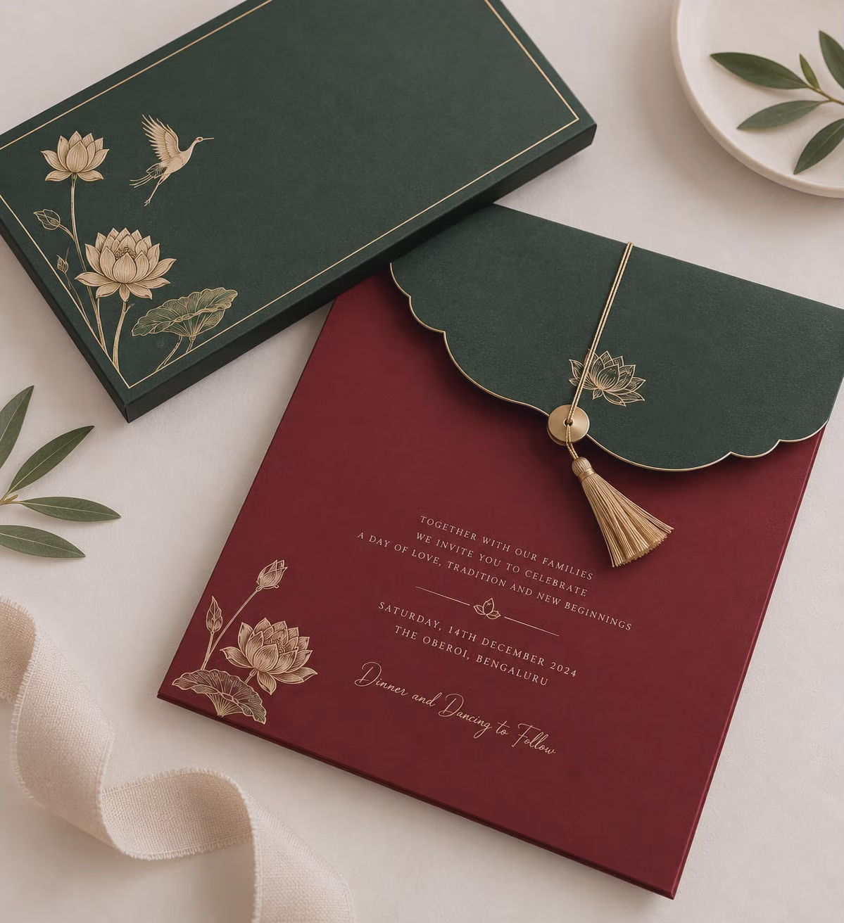 Lotus Motif Wedding Invitation Box