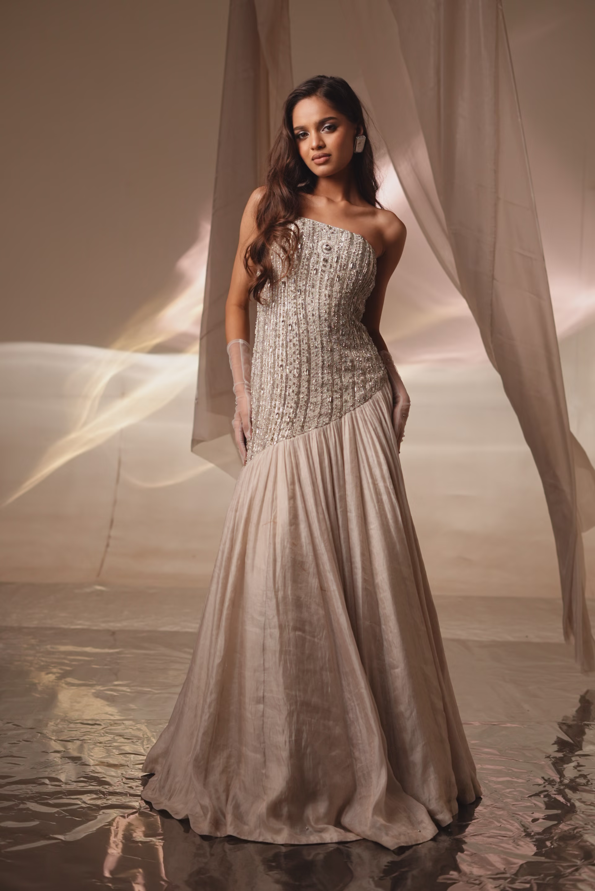Beige Gown with Embellished Bodice