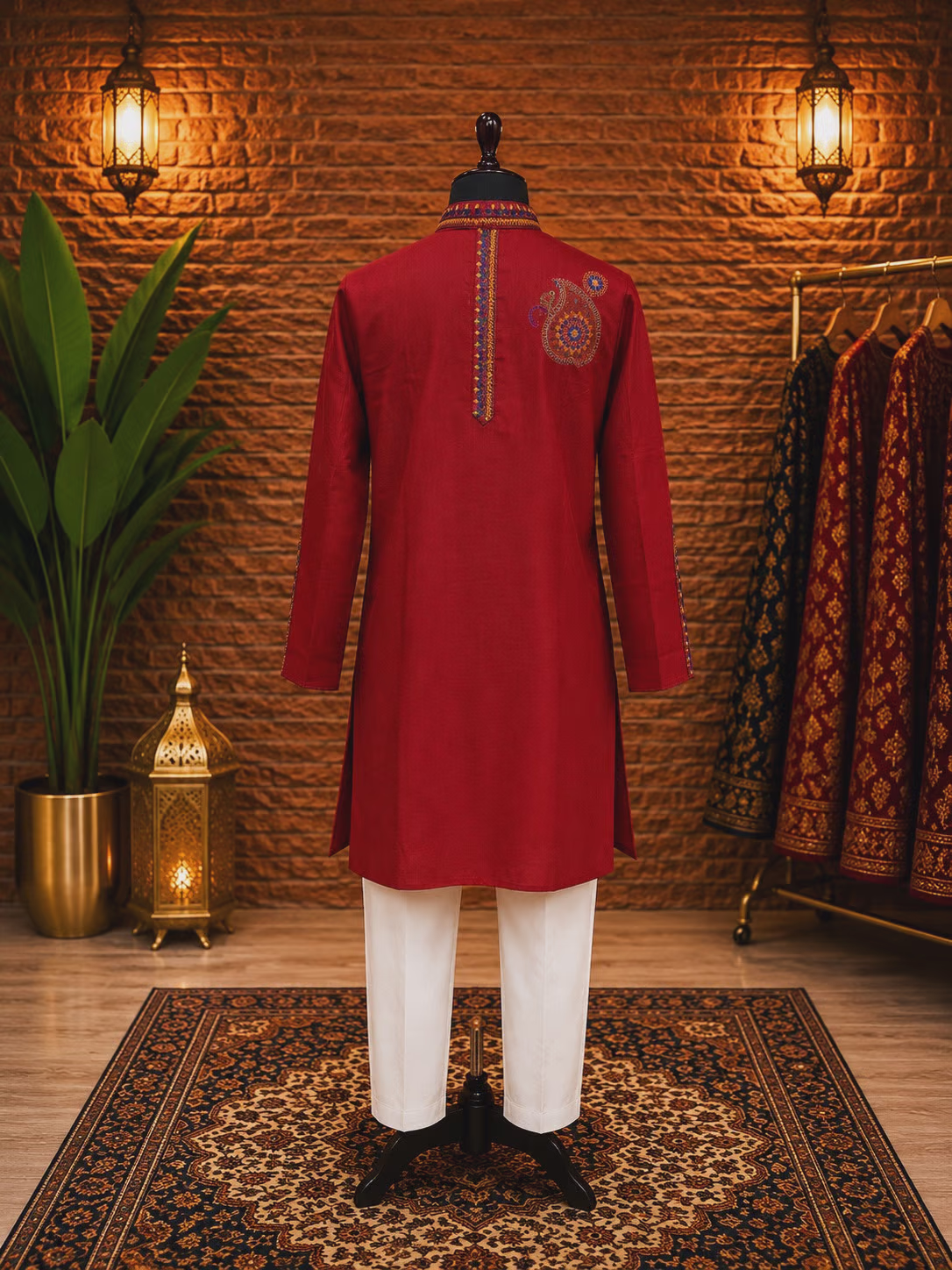 Maroon Cotton Kurta Set with Embroidered Back Detail